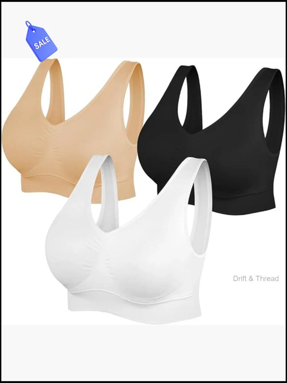Seamless Stretchy Sports Bra 3 Pack Low Impact Yoga Bra Wirefree Pull On Light